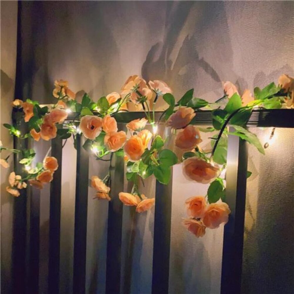 Artificial Flower Garland with 20 LED String Lights, 6FT Hanging Rose